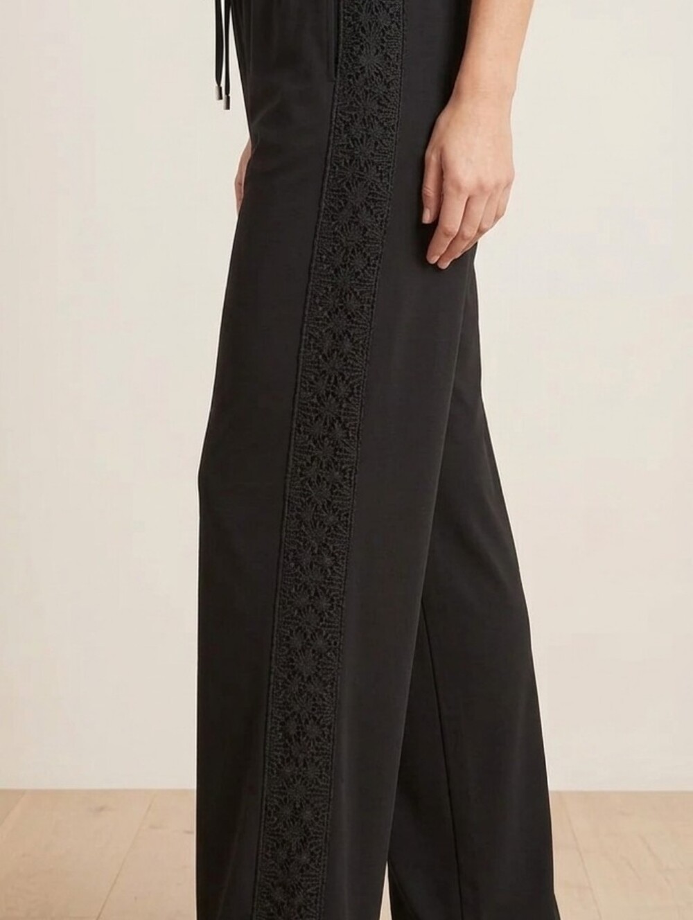 New York & Company Black Wide Leg Boho Lace Side Stripe Pants - XL Tall